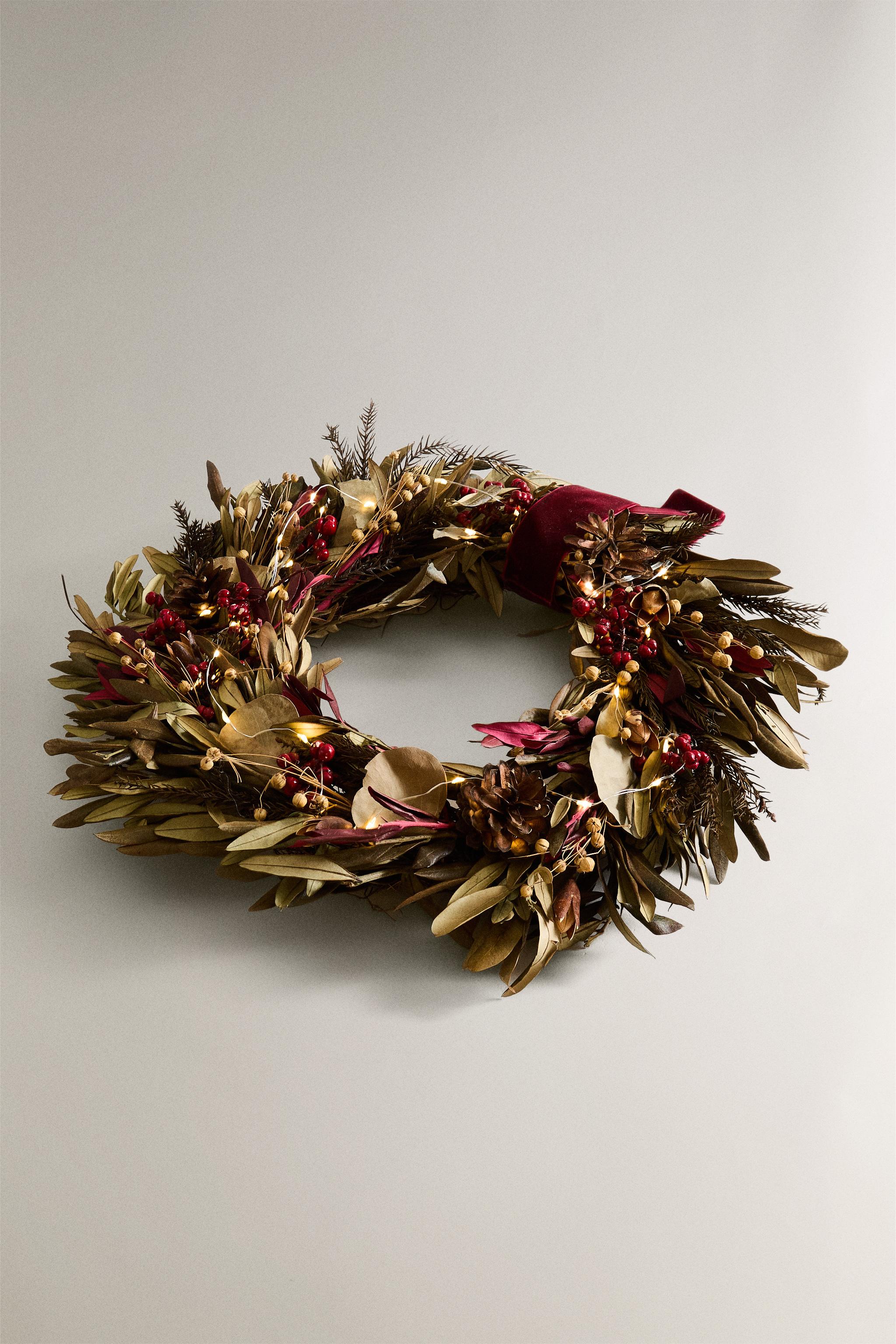 COURONNE LUMINEUSE FEUILLES D'OLIVIER NOËL (40 CM)